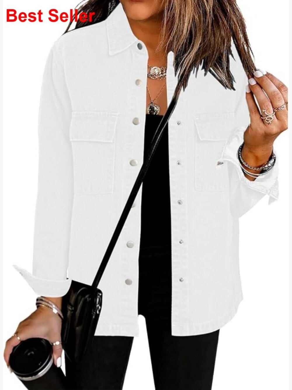 Oversized Button Down Denim Jacket with Pockets Western Shacket
